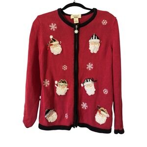 Bechamel Women's Christmas Knitted Cardigan Sweater Size M Red Santa Claus Med